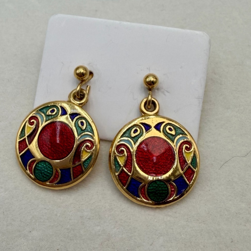Vintage Cloisonné Colorful Pierced earrings #328CE
